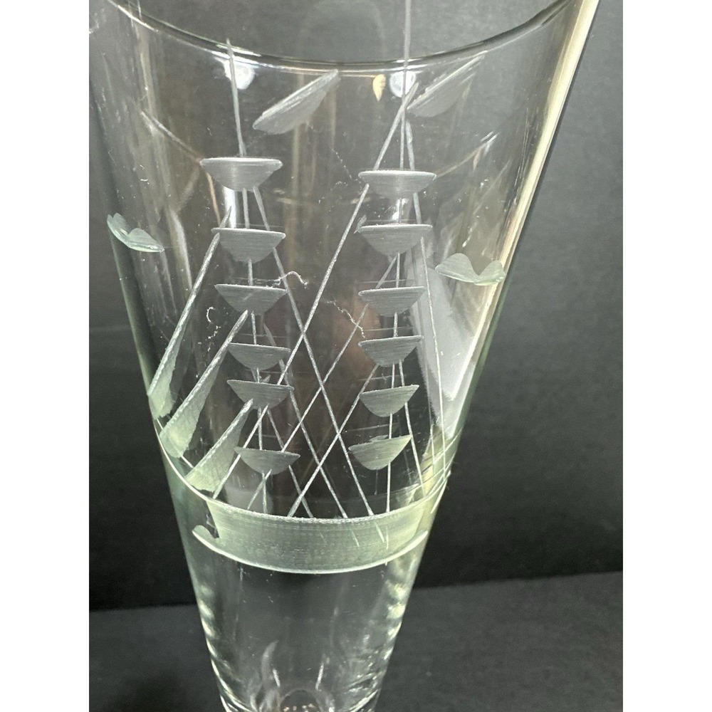 Javit Sailboat Pilsner Beer Glasses Etched‎ Nautical Clipper Schooner Ship 80's - Picture 4 of 9